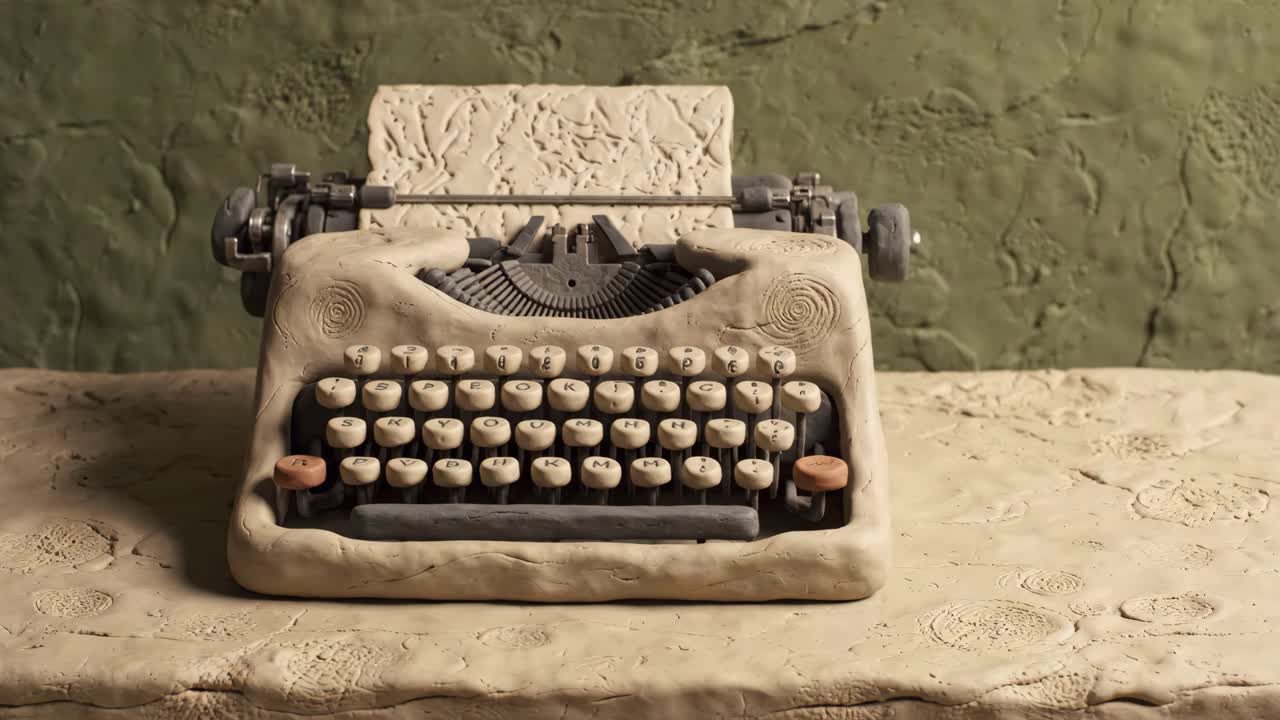 Animazione stop-motion di argilla che forma una macchina da scrivere vintage
