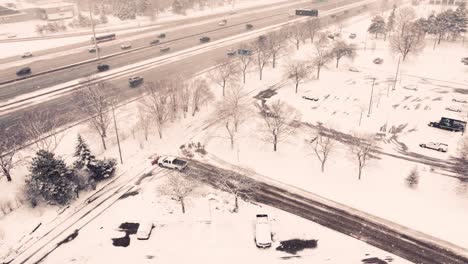 snowy highway from above: a drone's eye view