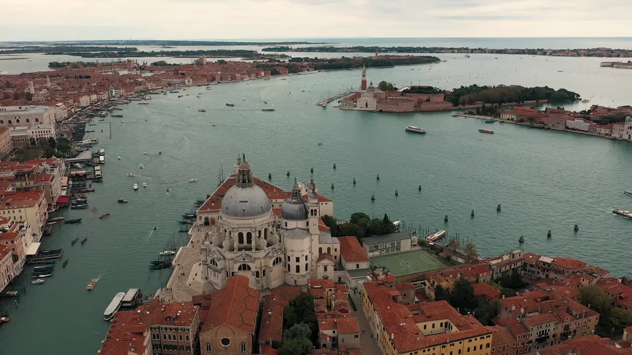aerial shot over Venice Italy, beautiful city of Venice from above 4k black and white