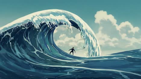 a captivating journey through an animated seascape, showcasing the breathtaking power of ocean waves and the serene beauty of clouds in the sky