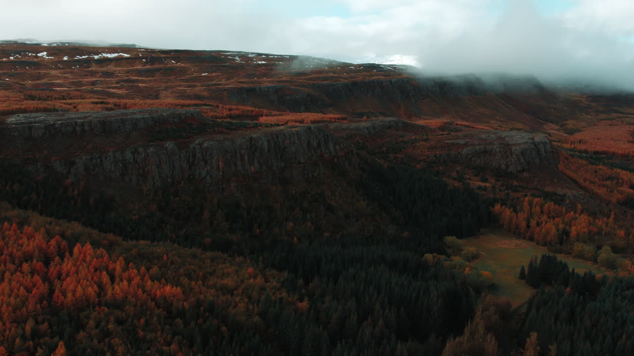 Autumn Foliage in Akureyri, Iceland &ndash; Breathtaking Drone Views of Vibrant Green, Orange, and Yellow Trees, Cascading Waterfalls, and Tranquil Streams