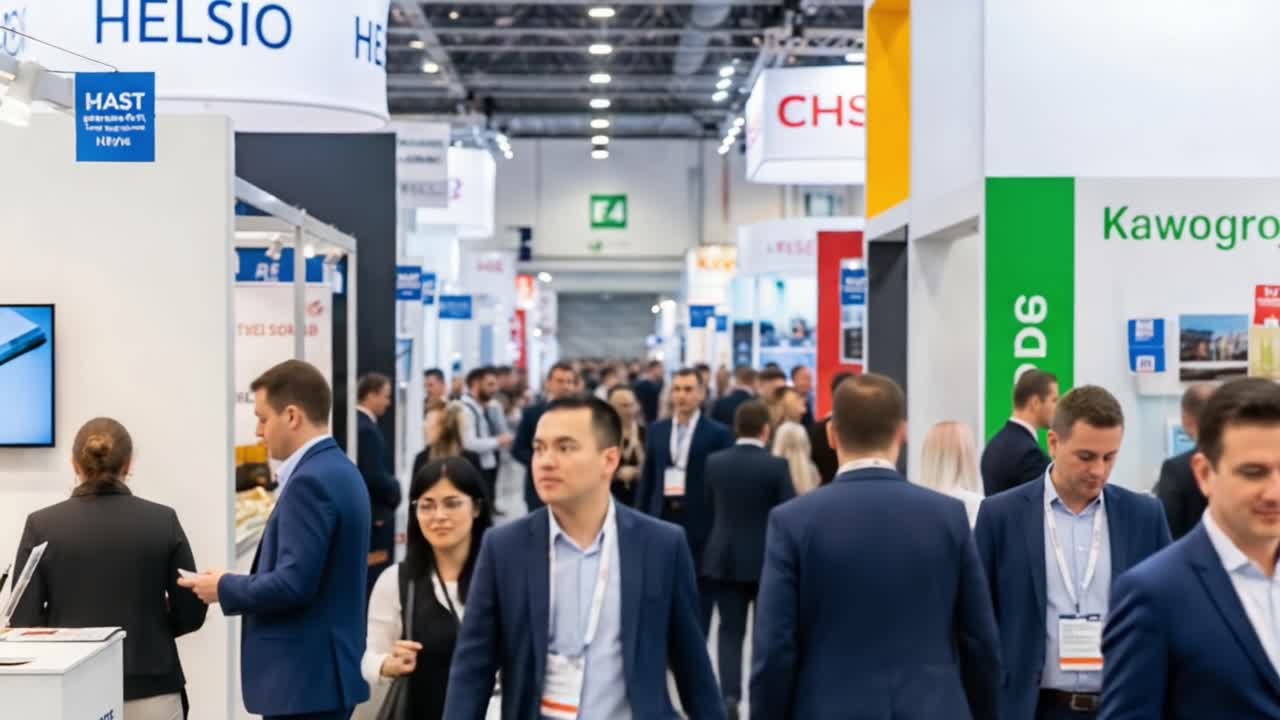 People attending a trade show or exhibition