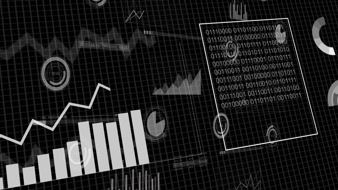 animación del procesamiento de datos financieros en el fondo de la cuadrícula