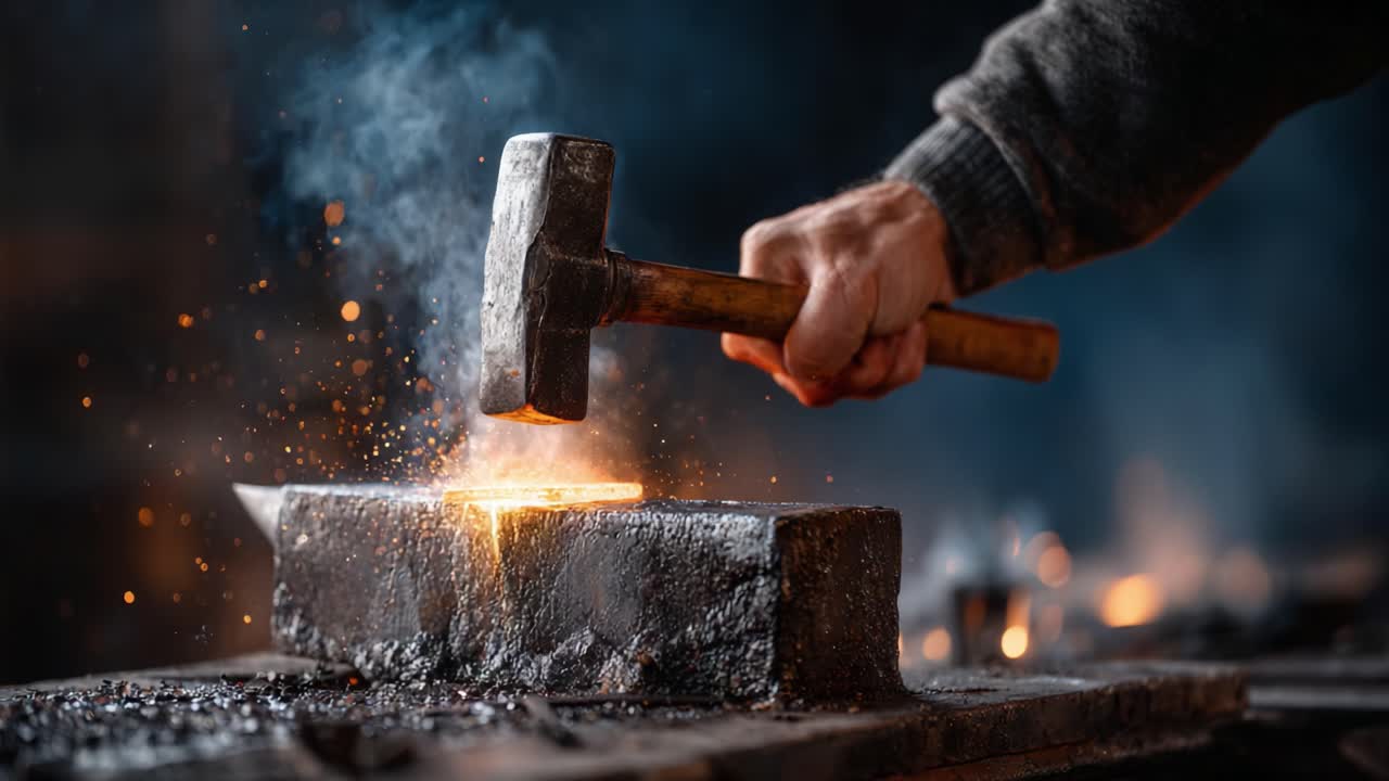 An Artisan's Craft: The Process of Forging Metal in a Blacksmith's Workshop, Capturing the Heat and Precision of Traditional Ironworking Techniques