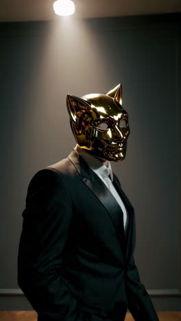 man in golden cat mask and tuxedo