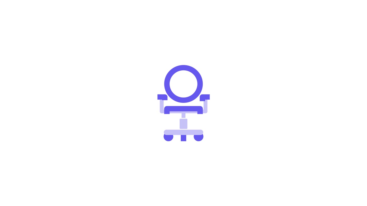 Animazione di icona minimalista di sedia da ufficio viola