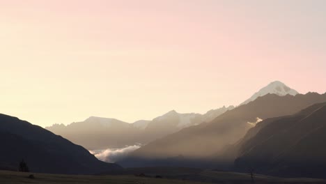 astounding first rays of light early morning view of the valley and mountains in the huaraz peru with amazing pink sky and