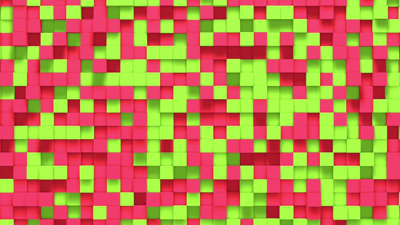 cubo de caja pequeña verde rosa fondo geométrico aleatorio. ilustración de mosaico de píxeles cuadrados abstractos. fondo de bloque de tierra. diseño fractal de fantasía. arte digital. bucle de animación 3d de 4k