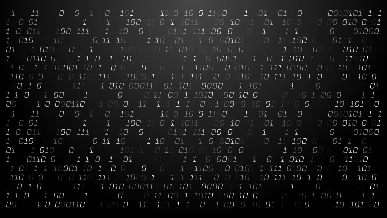 Animation of binary coding data processing over black background