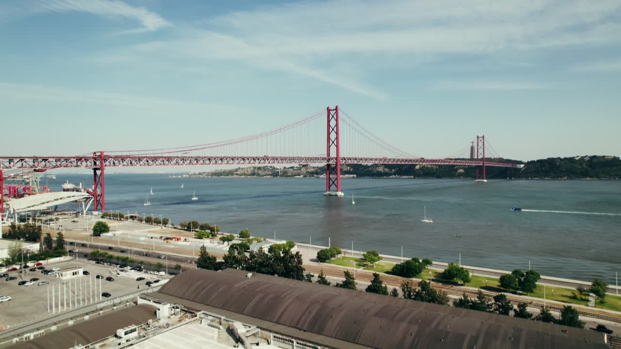 25 de abril 다리, 리스본, 포르투갈 - 공중 사진