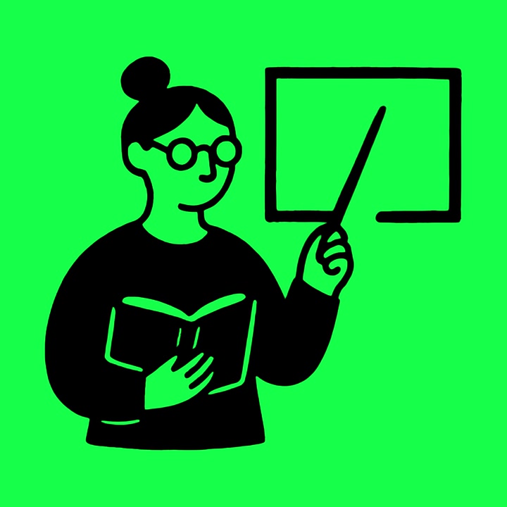 Animated Illustration of a Teacher Pointing at a Blackboard