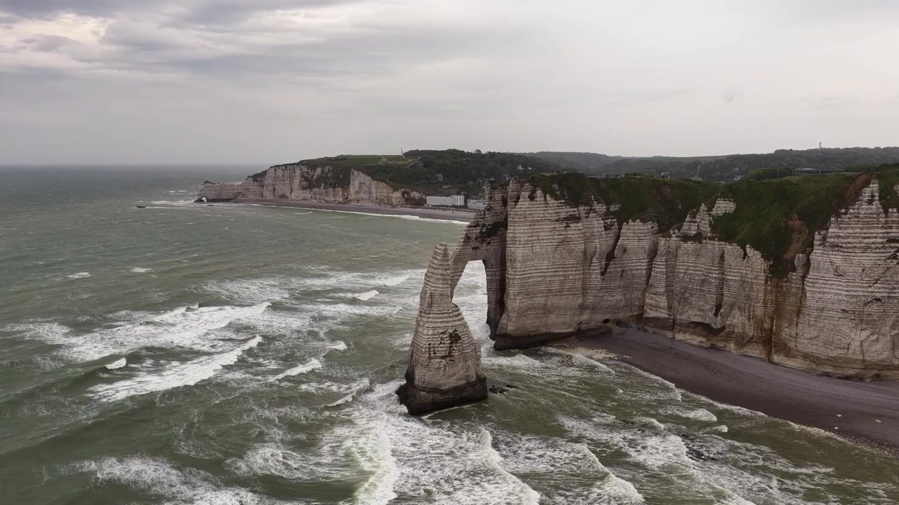 Porte d'Aval France Alabaster Coast Étretat cliffs English Channel in Normandy, aerial drone