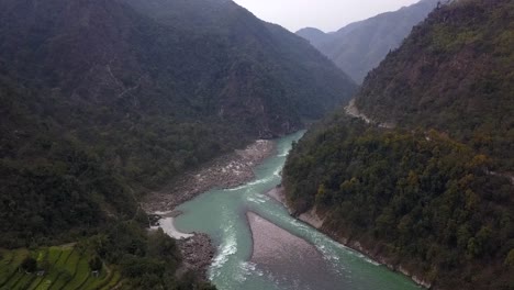 aerial: ganga river in rishikesh india