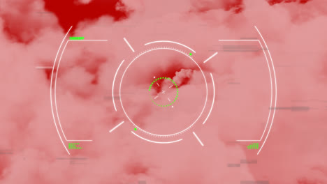 animation des umfangs und der datenverarbeitung mit wolken auf rotem hintergrund