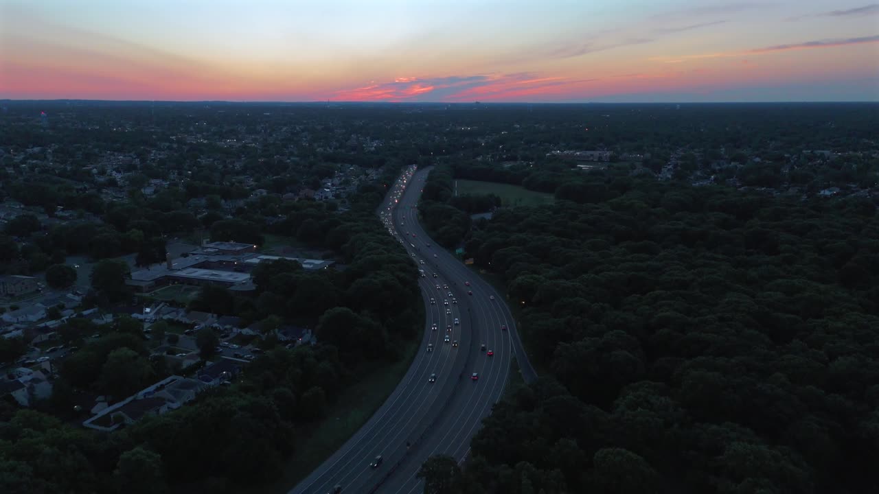 Aerial View of a Highway at Sunset