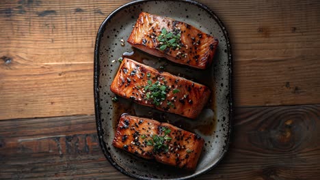 grilled salmon with sesame seeds and teriyaki sauce