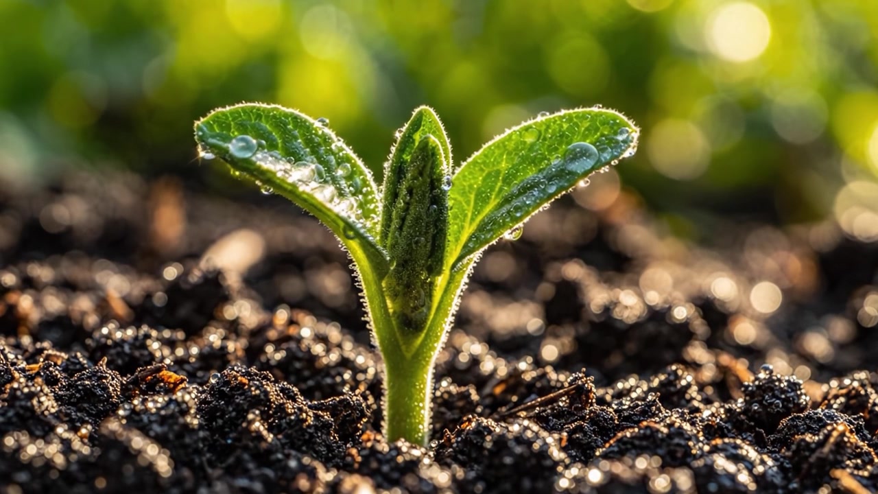 The Growth Journey of a Seedling: A Captivating Transformation From Germination to Flourishing Green Plant in Soft Earth Soil