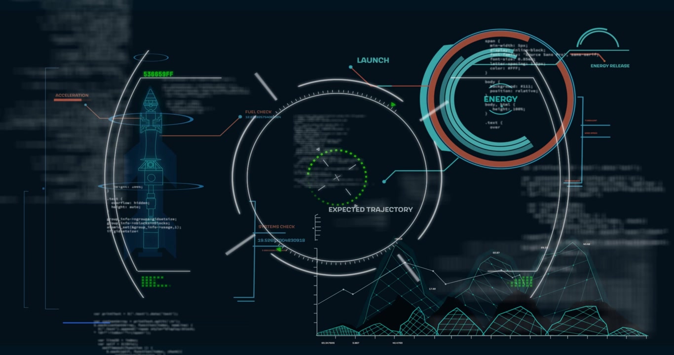 Animation of scope scanning over data processing on black background