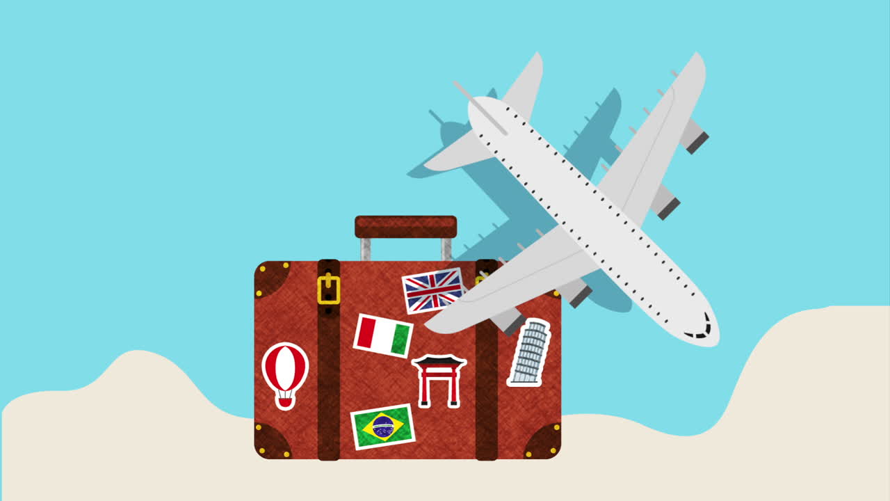 maleta con animación de vuelo de avión