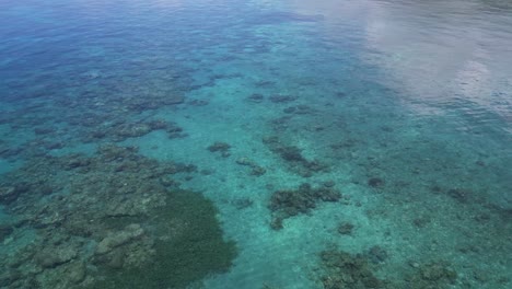 aerial view of stunning crystal-clear blue waters with coral reefs below the surface