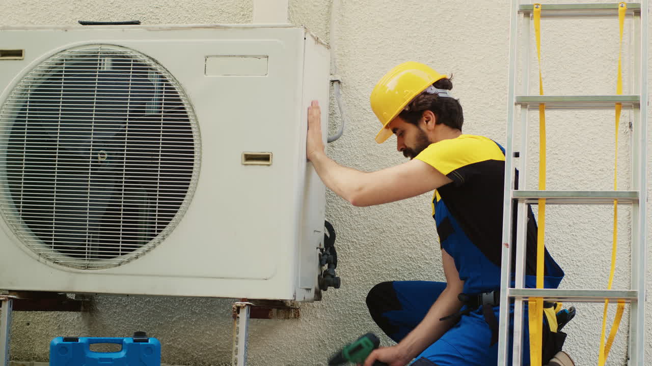Wireman dissasembling air conditioner