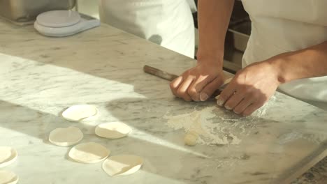 sculpt the dough on the table cook dumplings with meat making meat dumplings high quality fullhd footage