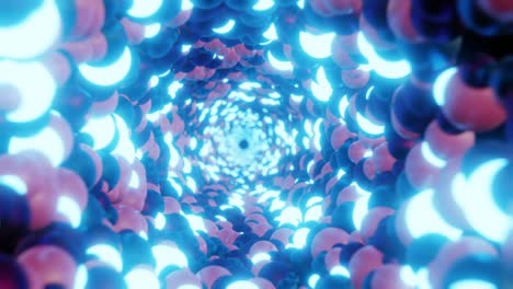 abstract corridor of metal and glowing neon balls. seamless 4k looped animation.