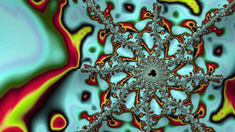 fractal plasma color development in kaleidoscope ornament in middle