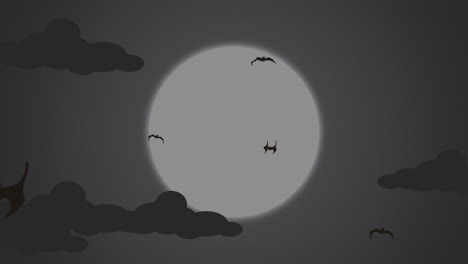 Fliegenfledermäuse-Und-Großer-Mond-Mit-Wolke-Im-Schwarzen-Himmel