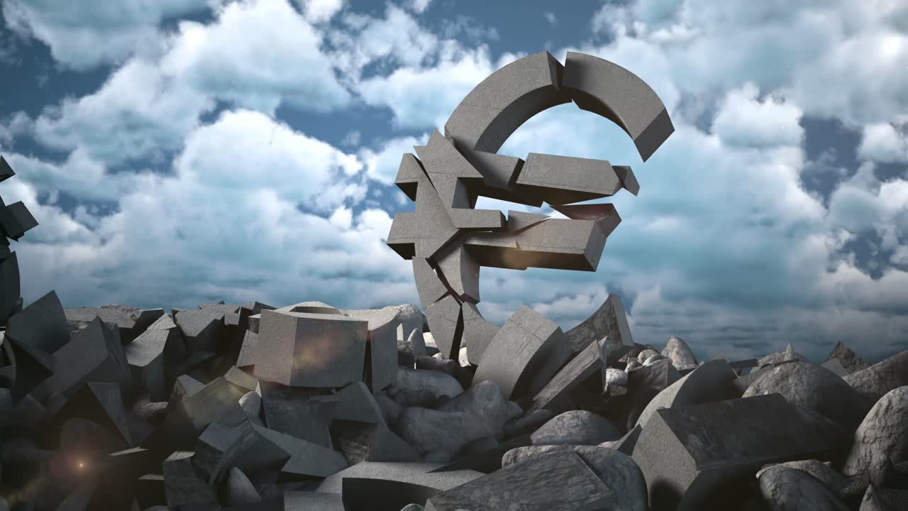 Euro sign against sky and cloud background