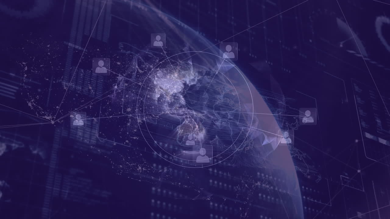 금융 데이터 처리의 애니메이션과 파란색 배경의 지구