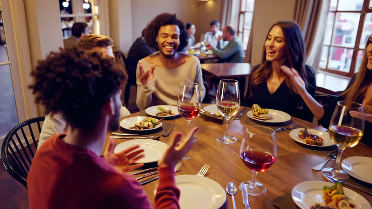 amigos disfrutando de la cena