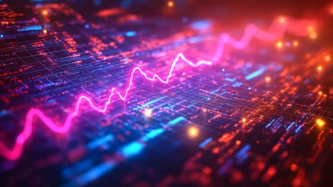 vibrant electric wave pattern. colorful digital waveform displays intricate patterns and fluctuations, showcasing a blend of technology and creativity.