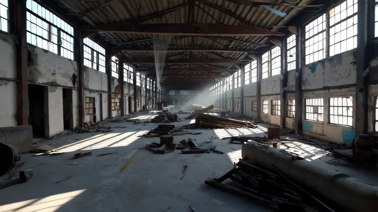 Abandoned Factory Interior with Sunlight