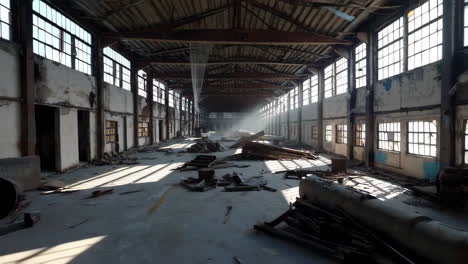 abandoned factory interior with sunlight