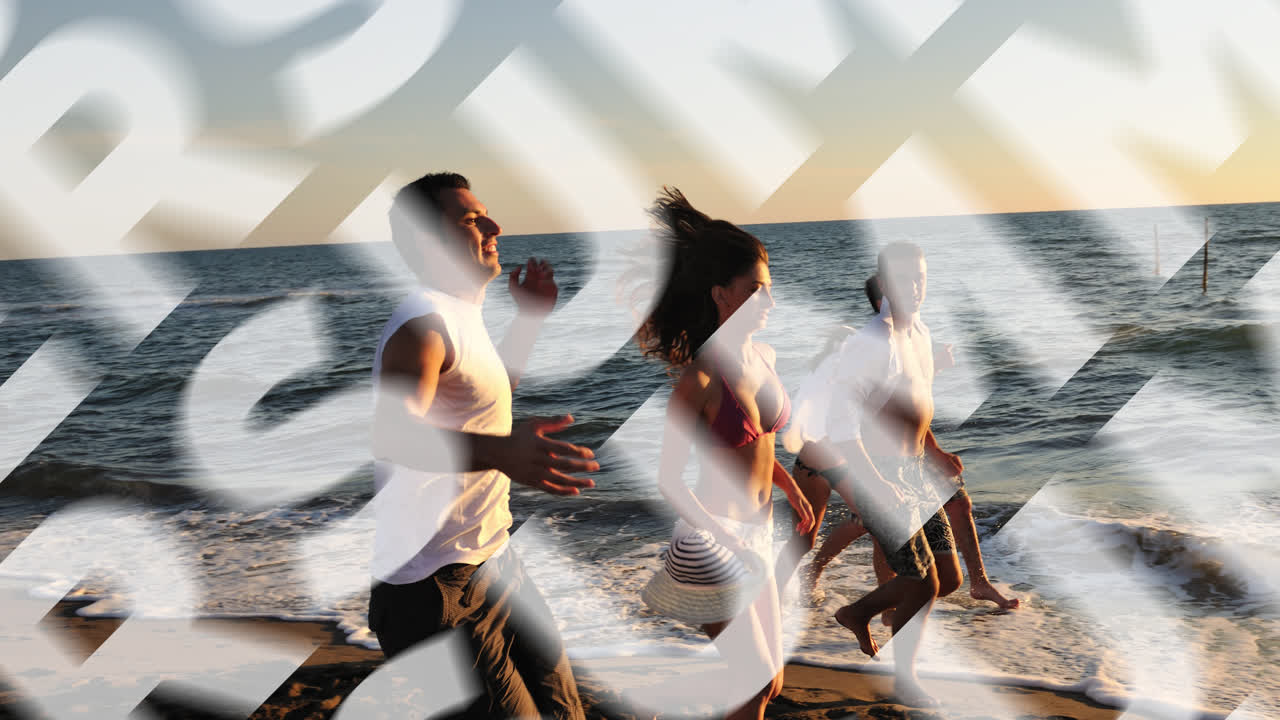 Young People Running and Jogging on a Beach