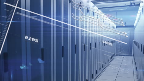 animation of interface with data processing against computer server room
