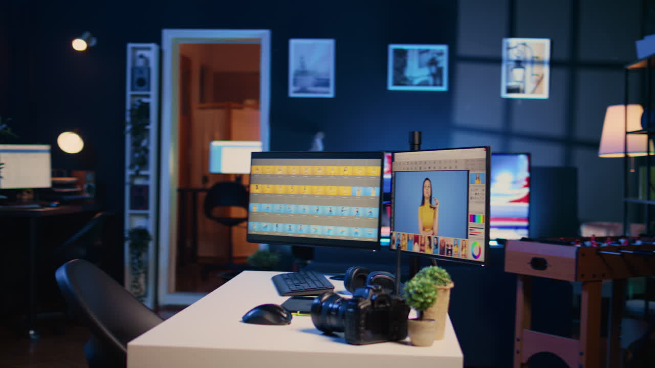 빈 프리랜서 아파트 스튜디오의 컴퓨터에서 사진 리투치 소프트웨어 인터페이스