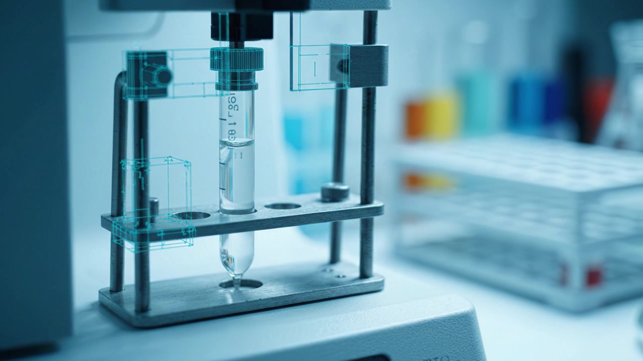 Modern Laboratory Setup with Precision Instrumentation for Measuring Liquids in a Controlled Environment Featuring Glass Pipette and Transparent Components