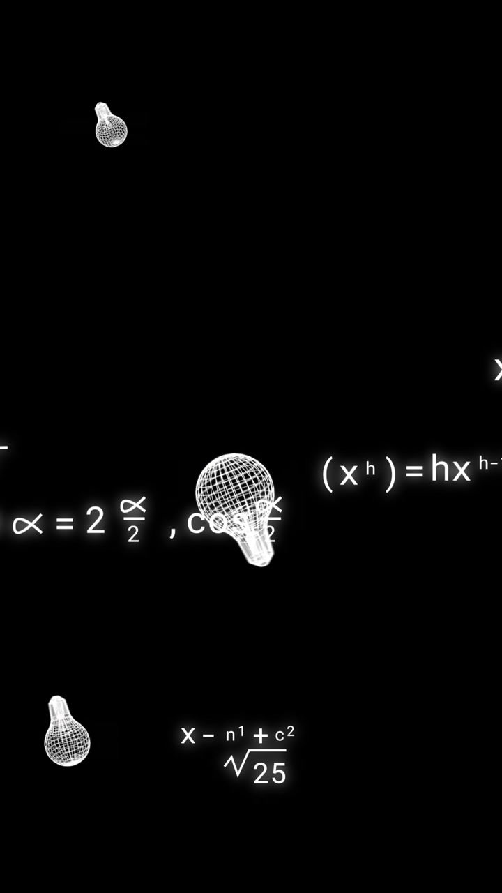 Animation of light bulb icons over mathematical equations on black background
