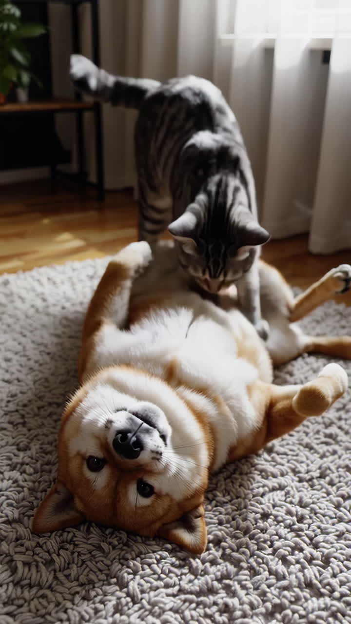 Playful Shiba Inu and Kitten