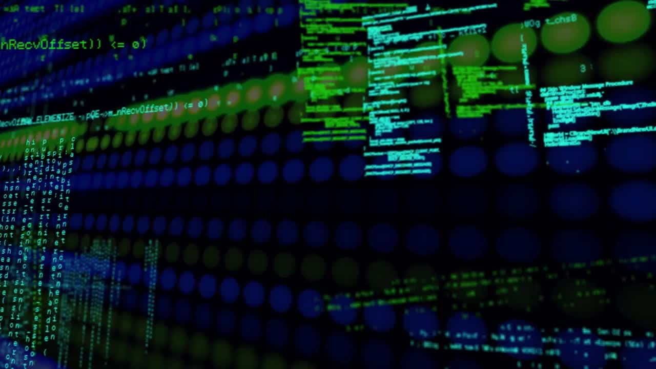 animación de luces verdes y azules sobre el procesamiento de datos sobre fondo negro