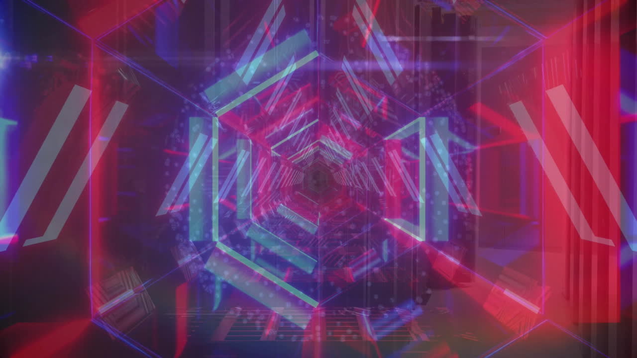 animación del túnel de neón sobre la sala del servidor