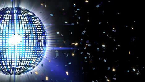 animation of confetti and disco mirror ball spinning on black background