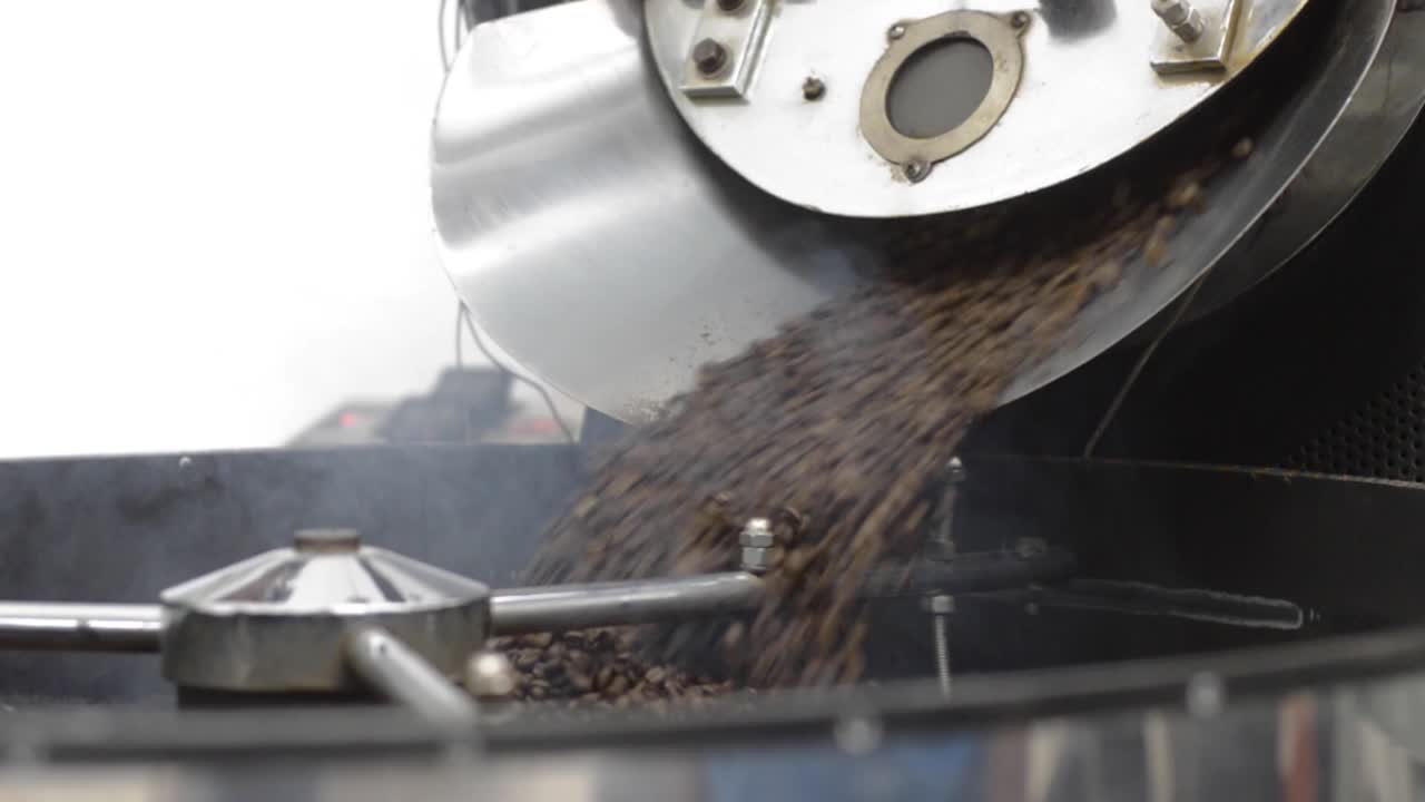 Coffee Beans Roasting in Industrial Coffee Roaster Machine
