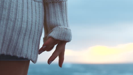 hands, sunset and horizon with a woman