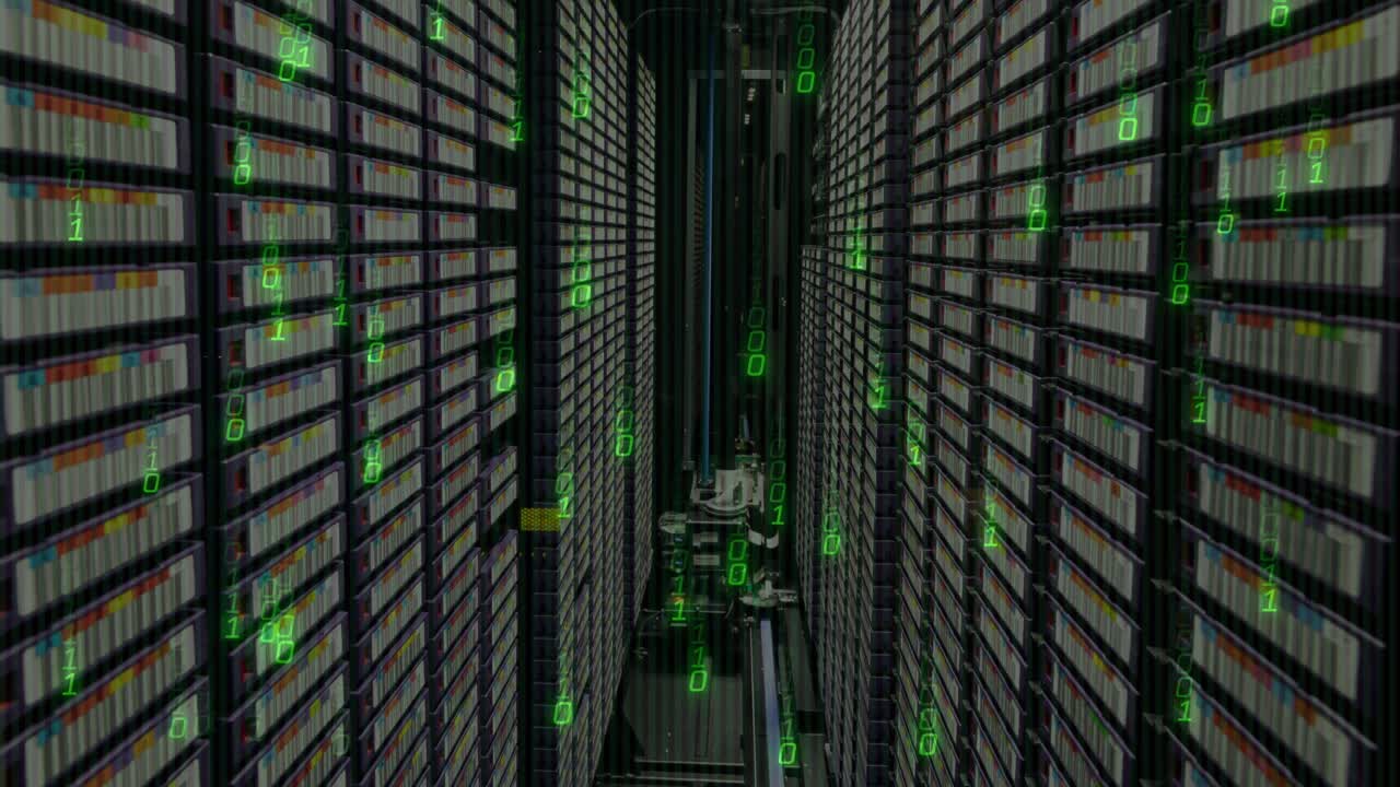 Animation of digital data processing over server room