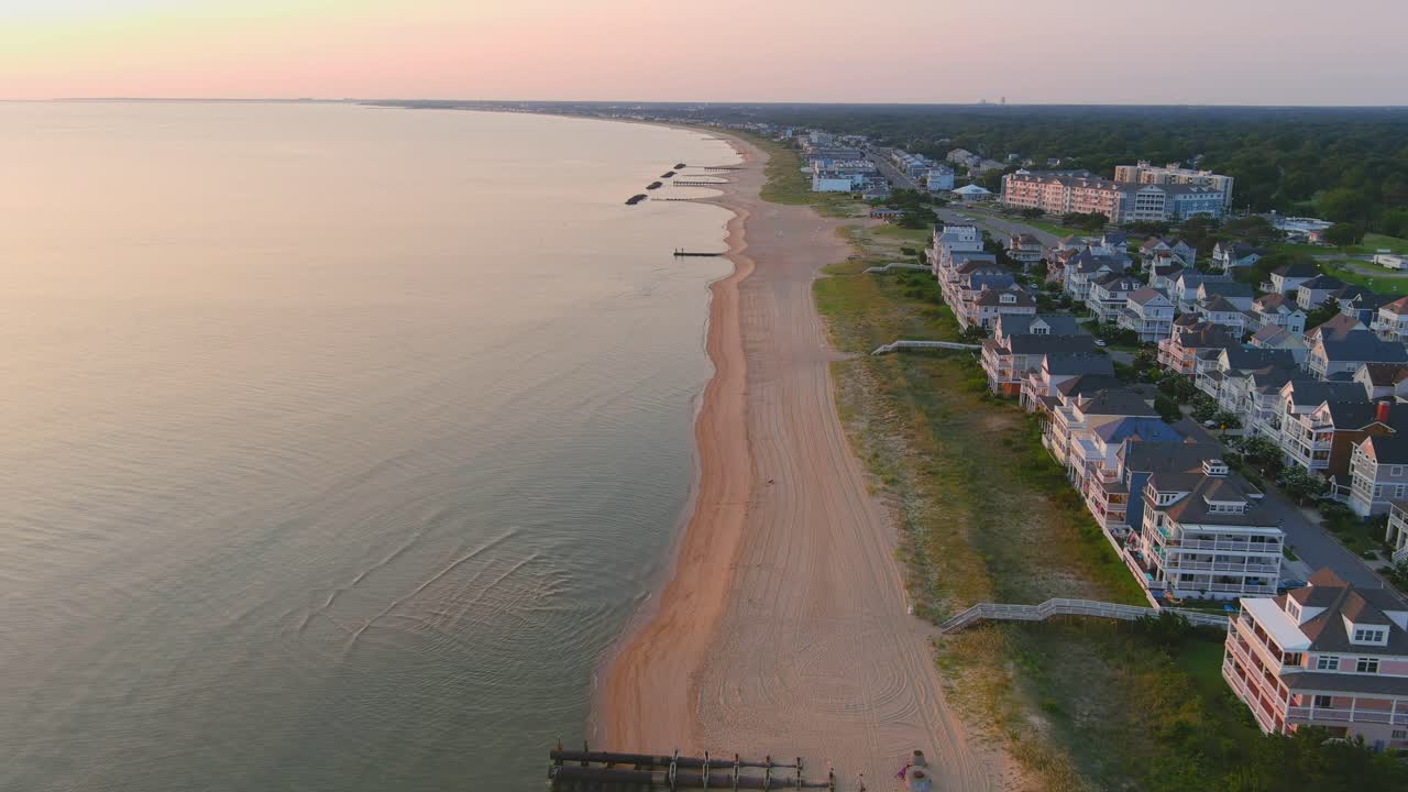 Drone Flying Along Ocean View Beach In Norfolk Virginia At Sunrise Towards Virginia  Beach Free Stock Video Footage Download Clips