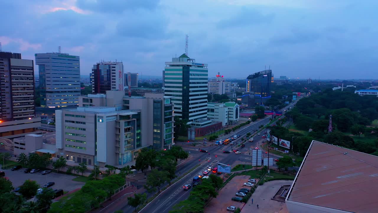 Accra central aerial view after sunset_1