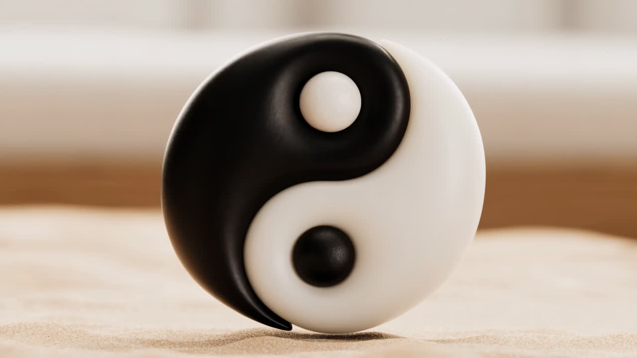 Simbolo dello Yin e Yang sulla spiaggia